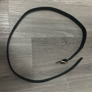 Slim Black Leather Belt with Gold Buckle